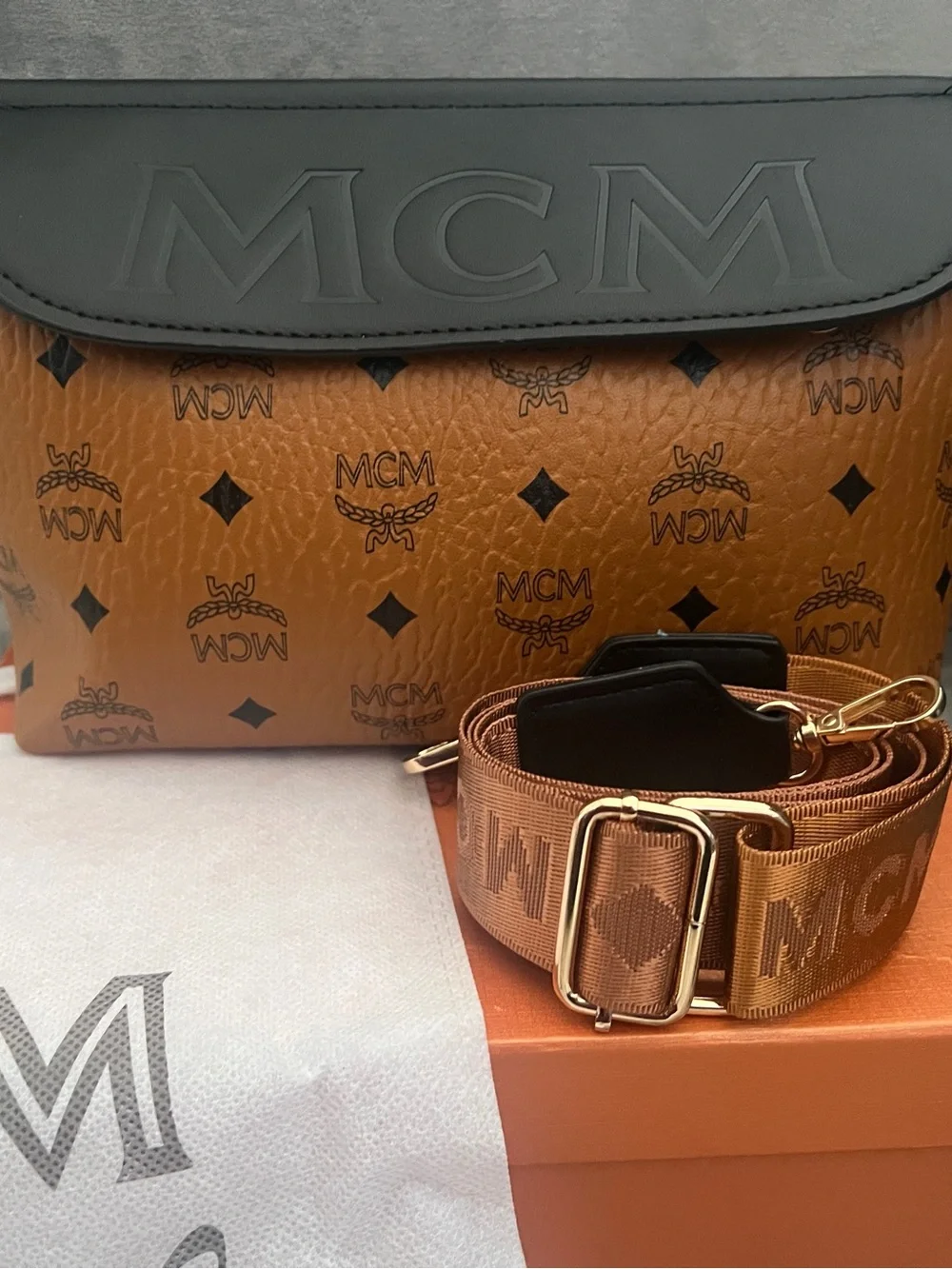 Cognac & Black Crossbody with Gold Hardware